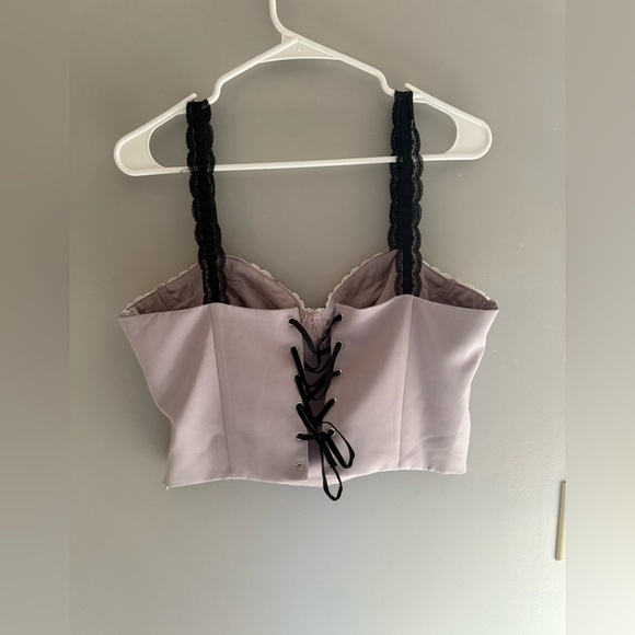 Forever 21 Womens Purple Corset Tank Top SZ LG Lace Straps Bow Adjustable New - Picture 7 of 9